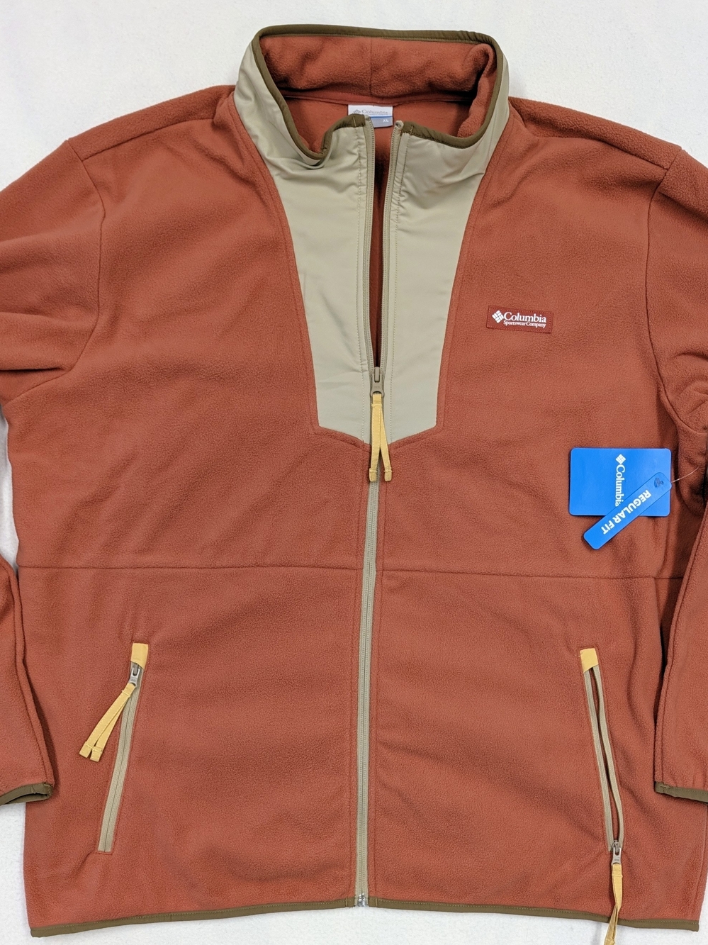 Columbia Men's Rust Orange Fleece Jacket with Tan Accents